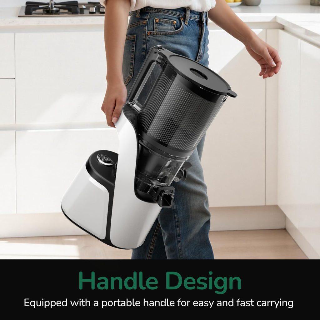 Canoly C16 Cold Press Juicer, 6' Extra Wide Feed Chute, 3-IN-1 Strainers (Juice & Sorbet & Nut Milk), Powerful AC Brushless Motor, Self Precut System, Juicer Machines with BPA-Free (Pearl White)