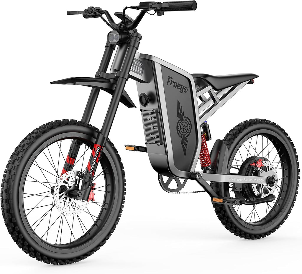 Freego Electric Motorcycle for Adults, X2Pro Electric Dirt Bike 6000W(Peak) Motor 60V/30Ah Battery,50MPH Off Road Electric Bicycle,19x2 Tire Full Suspension/Four-Piston Hydraulic Brake