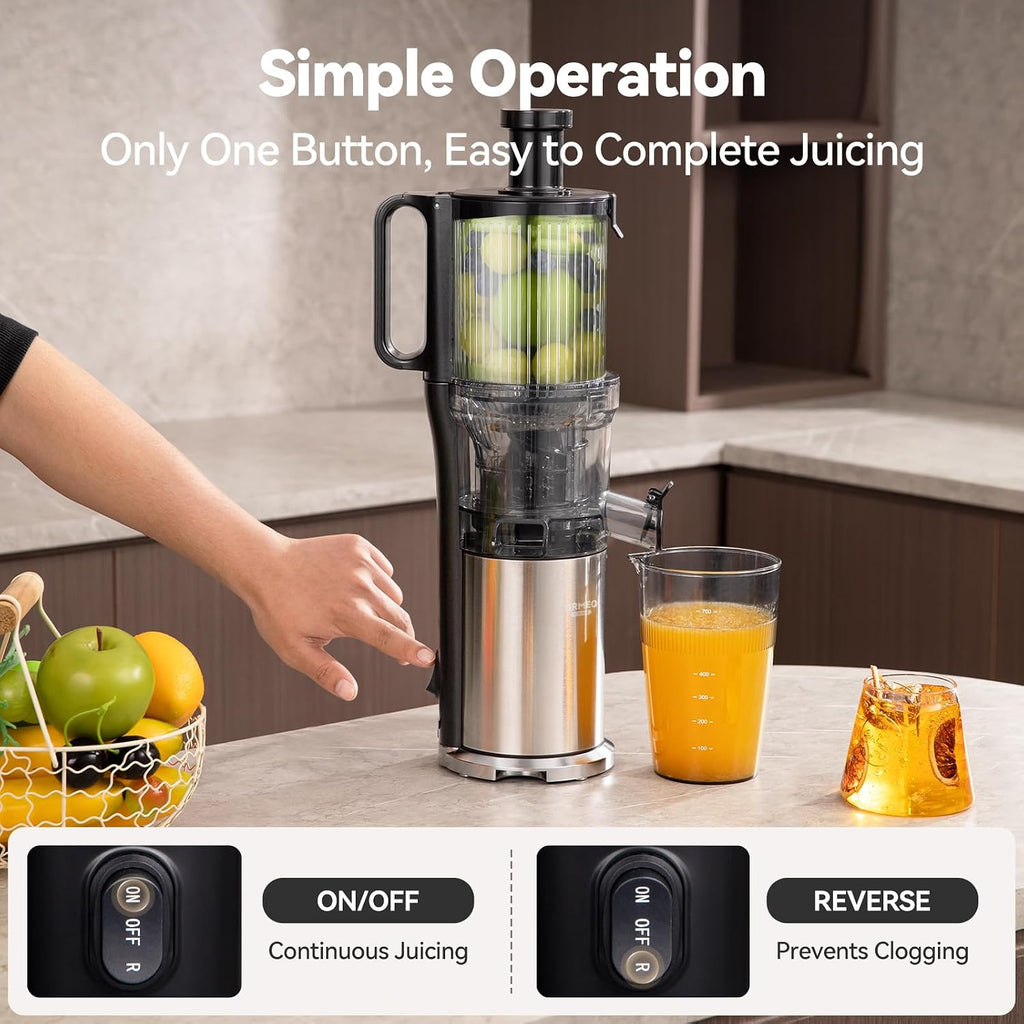 Juicer Machines, Cold Press Juicer with 5.0' Large Feed Chute Fit Whole Fruits & Vegetables, Stainless Steel Masticating Juicer With Pulp Seperation, 99% Juice Purity, 200W Quiet Motor, Easy to Clean