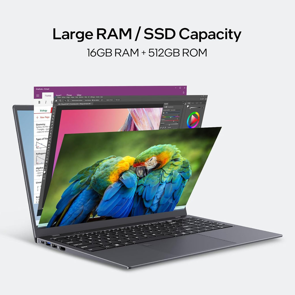 UOWAMOU 15.6-inch, 16GB RAM, 512GB SSD, FHD IPS Display Laptop Computer, N5095 Quad Core, 2.4/5G WiFi, BT4.2 Backlit and Fingerprint, Lightweight and Portable