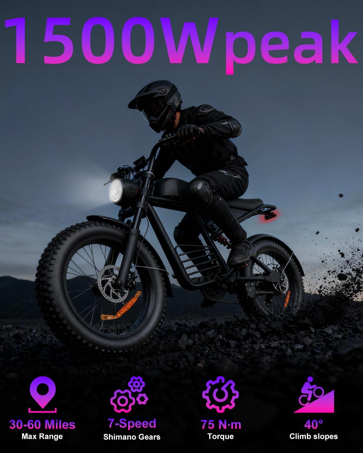 Electric Bike for Adults 1500W Peak Power, 20' Fat Tire All-Terrain E-Bike, 35MPH Top Speed 48V 18.9AH Lithium Battery, 31-60 Miles Range for Road Sand Mountain Snow