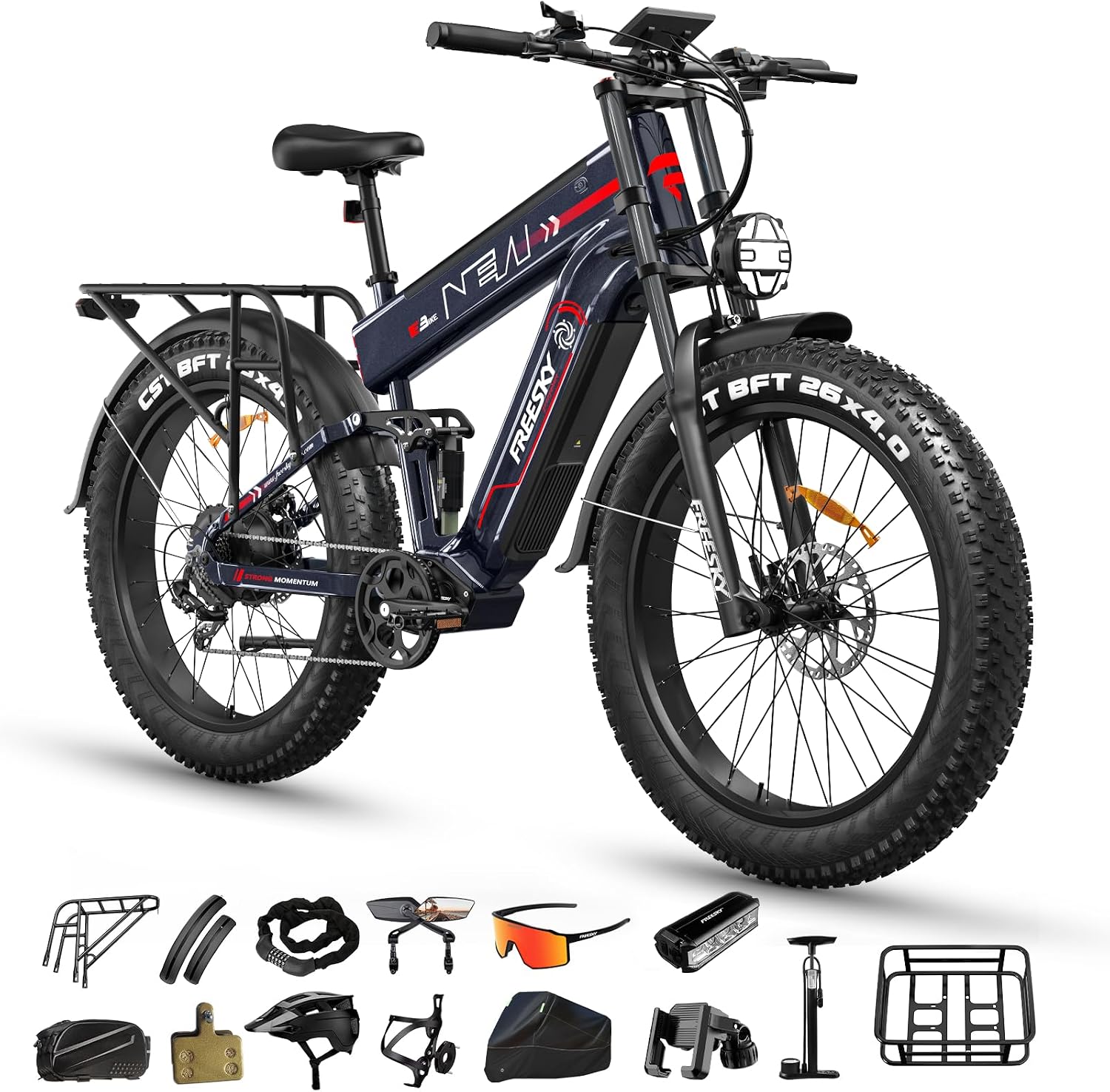 FREESKY 2026 Alaska Pro Dual Battery 48V 45AH 200 Miles 40MPH Electric Bike for Adult, 4000W High-Torque Motor Long Range Fat Tire Ebike, 26' Full Suspension Mountain E Bike, UL 2849 Certified by TÜV