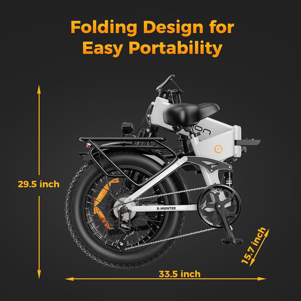 Jasion X Hunter/PRO Electric Bike for Adults,1800W/1400W Peak 20''Fat Tire Foldable Ebike,Folding E Bike Up to 80/70 Miles Range,720/624WH Removable Battery,30 MPH E Bike,Certified by UL2849