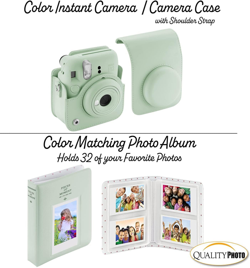Fujifilm Instax Mini 12 Instant Camera with Case, 20 Fujifilm Prints, Decoration Stickers, Frames, Photo Album and More Accessories (Mint Green)