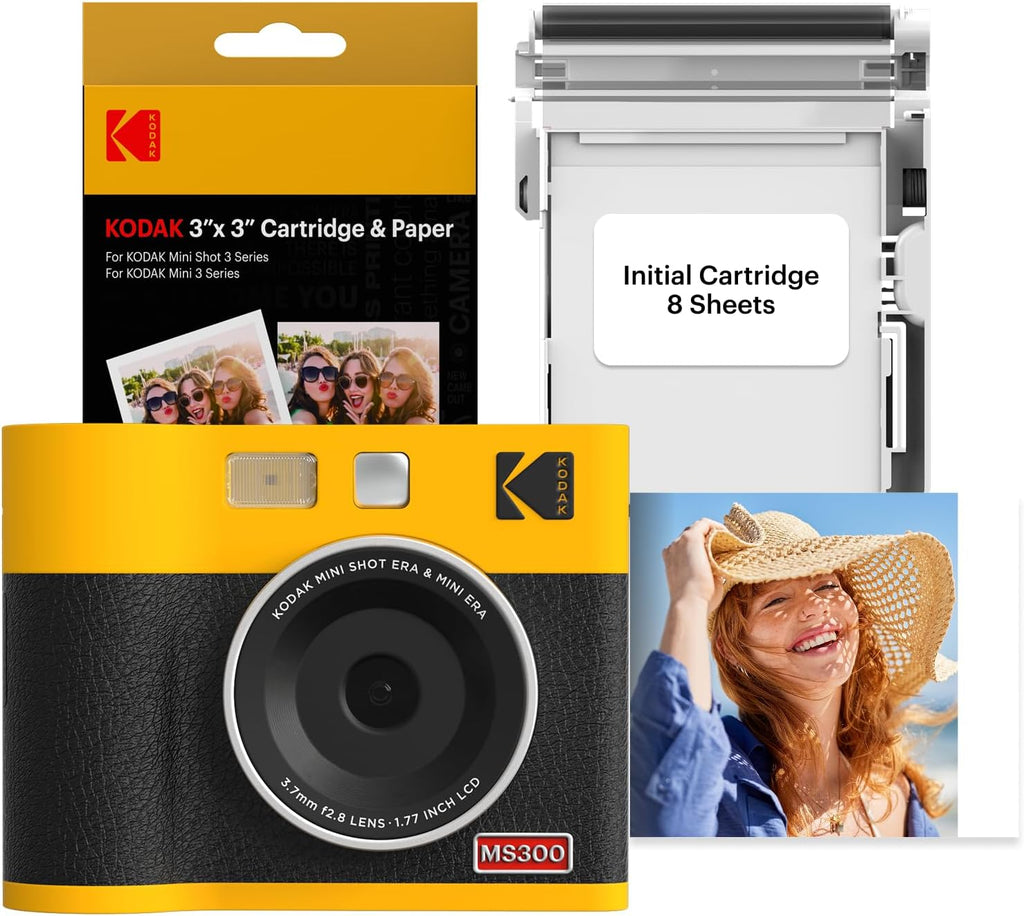 KODAK Mini Shot 3 ERA 4PASS 2-in-1 Instant Camera and Photo Printer (Yellow, Camera + Initial 8 Sheets + 60 Sheets)