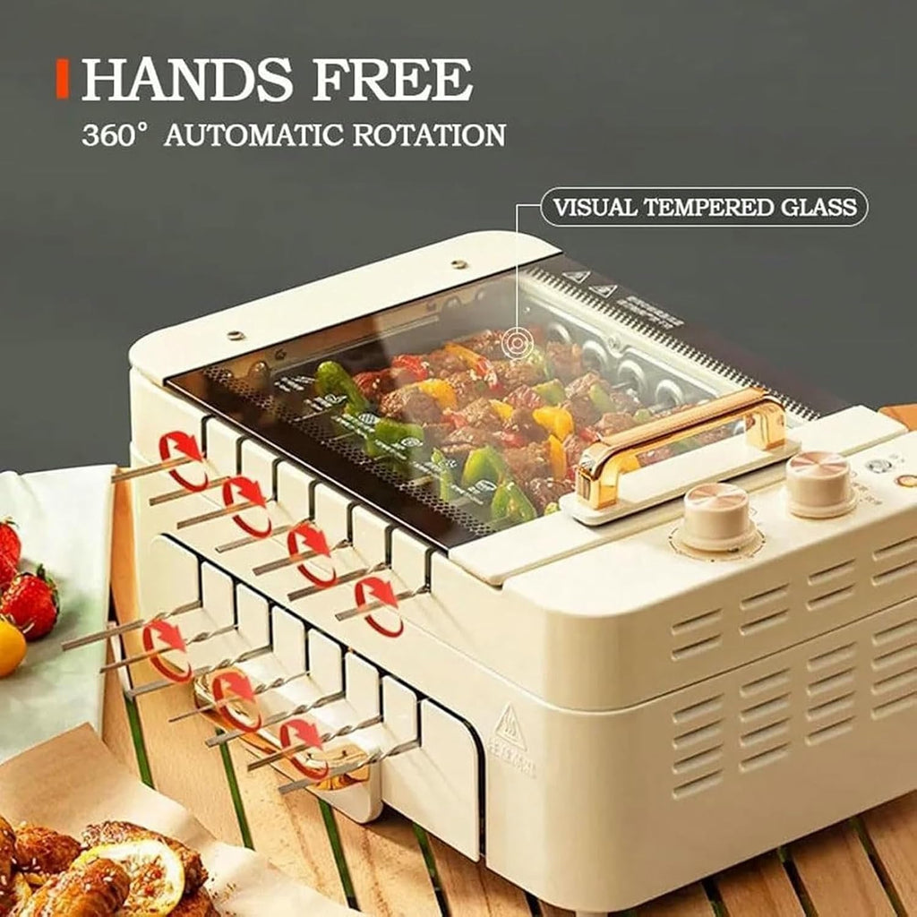 Electric Kebab Grill Machine, Non-Stick Double Layer Grill Oven, Automatic 360° Rotating BBQ Skewers Machine, BBQ Pot for Indoor Outdoor Camping
