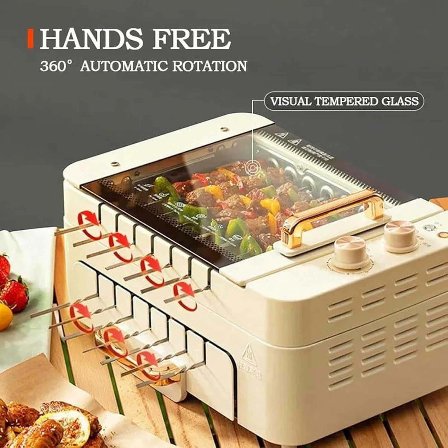 Electric Kebab Grill Machine, Non-Stick Double Layer Grill Oven, Automatic 360° Rotating BBQ Skewers Machine, BBQ Pot for Indoor Outdoor Camping