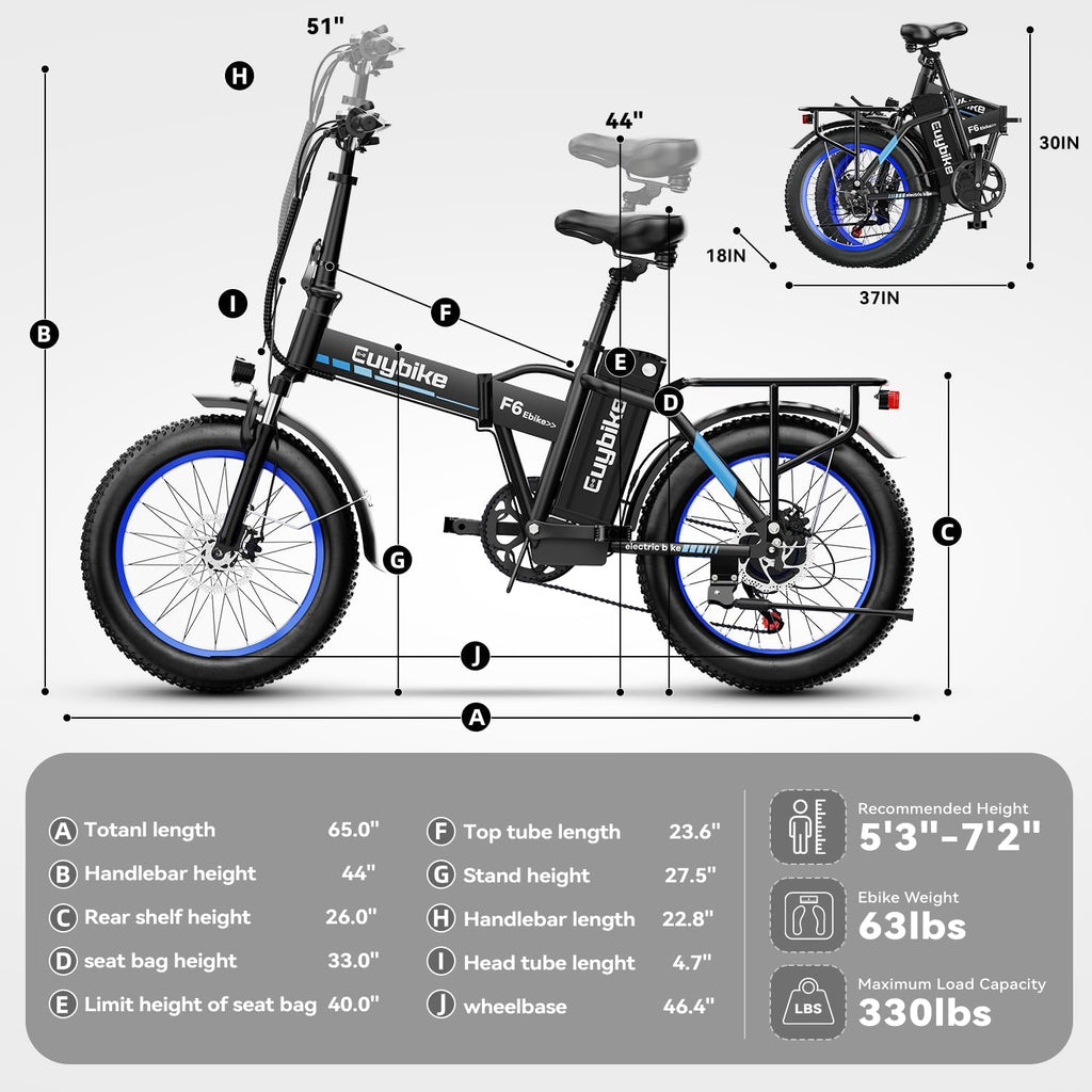 Foldable Electric Bike for Adults, 30+MPH, 48V 20Ah Removable Battery up to 80Miles, 20' Fat Tire Peak 1000W Motor Dirt Ebike Adult Electric Bicycle for City Commute Beach Mountain Adventurous E Bike
