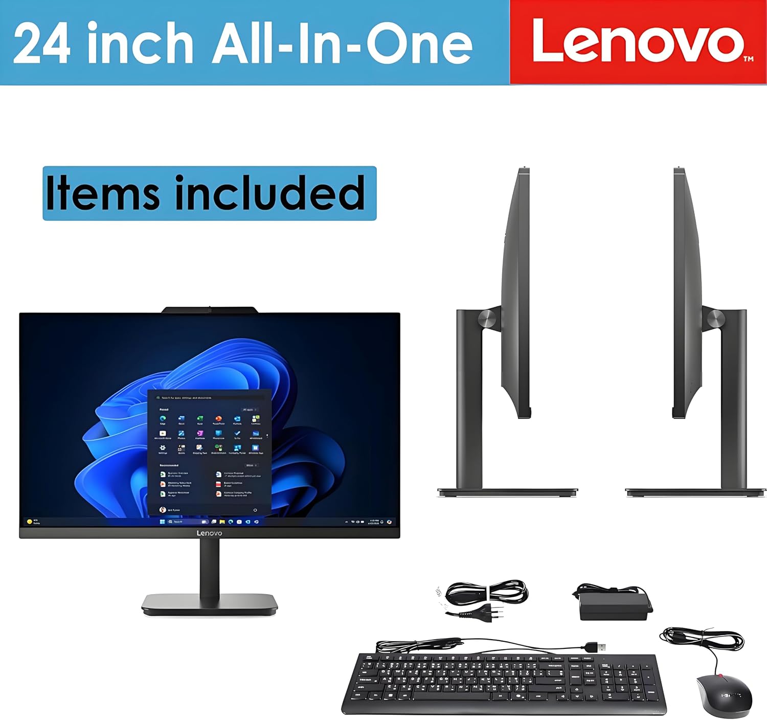 Lenovo 24 All-in-One Desktop Computer, 8GB DDR4 RAM, 512GB PCIe SSD, Lifetime Office 365 for Web, Intel Processor, 23.8' FHD IPS Anti-Glare AIO, USB Keyboard & Mouse, Wi-Fi 6, Win 11, Charcoal