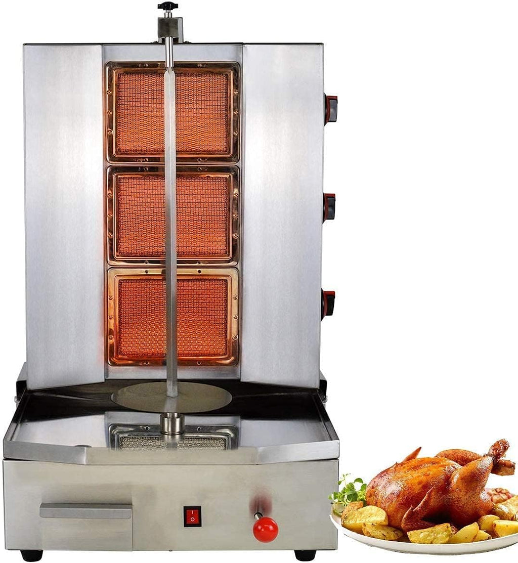 Shawarma Machine with 3 Burners Roaster Kitchen Kebab Grill Propane Gyro Machine Automatic Rotation for Restaurant Kitchen Garden