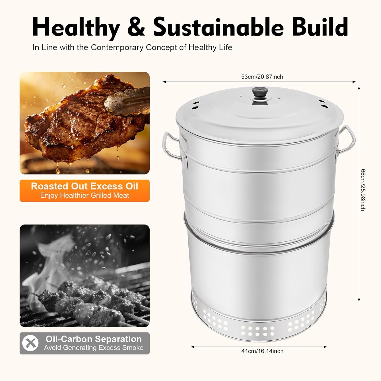Large Portable Charcoal Grills, Stainless Charcoal BBQ Grill Barrel, 360° Automatic Smokeless Outdoor Barbecue Grill for Travel, Outdoor Cooking and BBQ, Camping Grill Picnic Patio Backyard