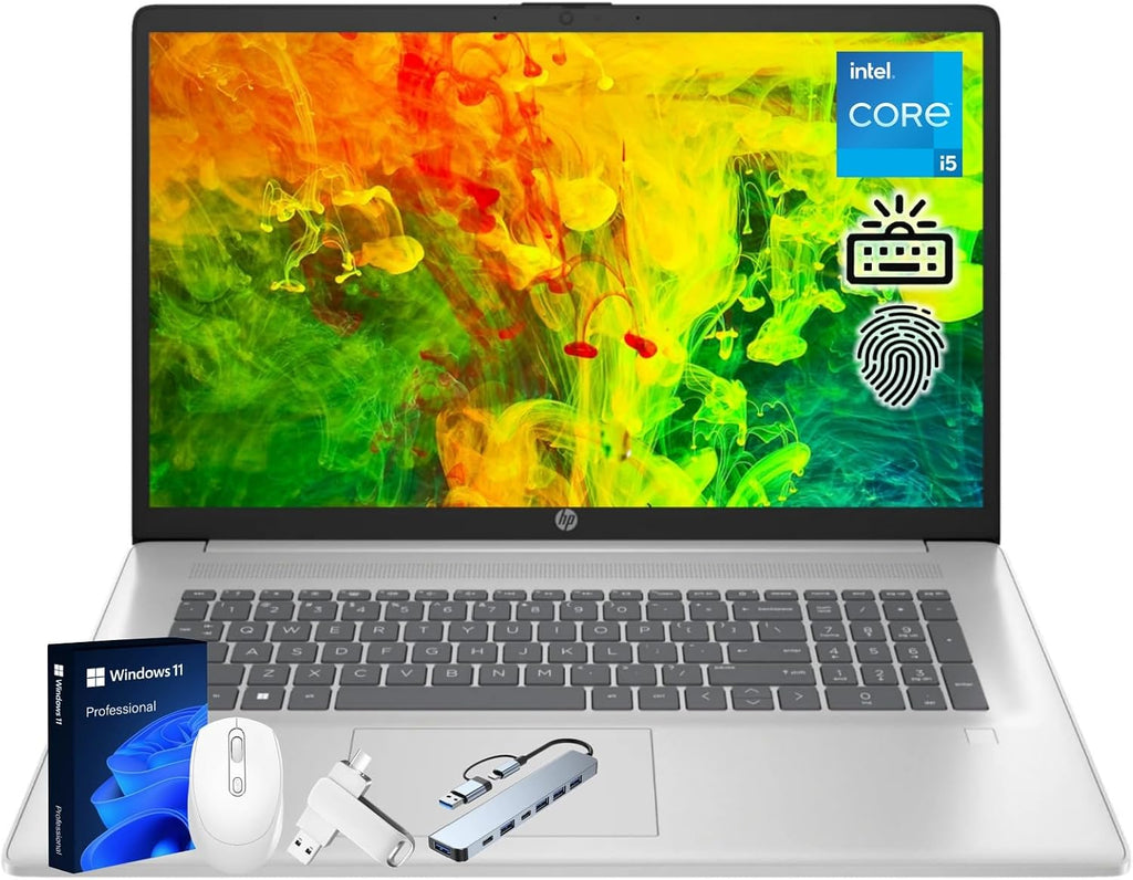 HP 17 inch Business Laptop 2025 New, 17.3' HD+ BrightView 250 nits Display, Backlit Keyboard, Intel 13th Gen i5 (Up to 4.6GHz), 32 GB RAM, 1 TB SSD, BT 5.4, Windows 11 Pro, Accessories