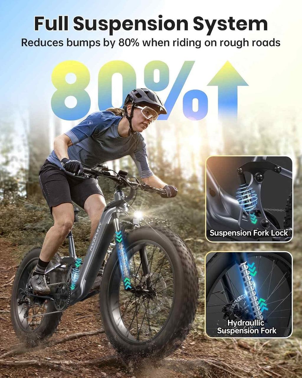 PUCKIPUPPY Electric Bike for Adults 960W, 48V 20AH Battery Adult Electric Bicycles, 26' Fat Tire Full Suspension Step-Thru Ebike, 28MPH Mountain Ebike, 7 Speed, 80Miles Range
