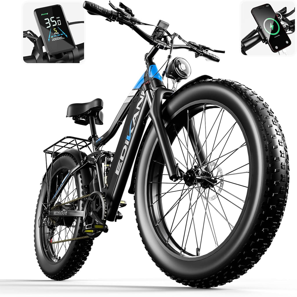 Electric Bike, Peak 2000W Full Suspension Ebike for Adults, 921.6WH Built-in Battery Mens Electric Bicycle 80 Miles Range Dual Hydraulic Brake, 26' Fat Tire Off Road E Bikes for Mountain, Snow, Sand