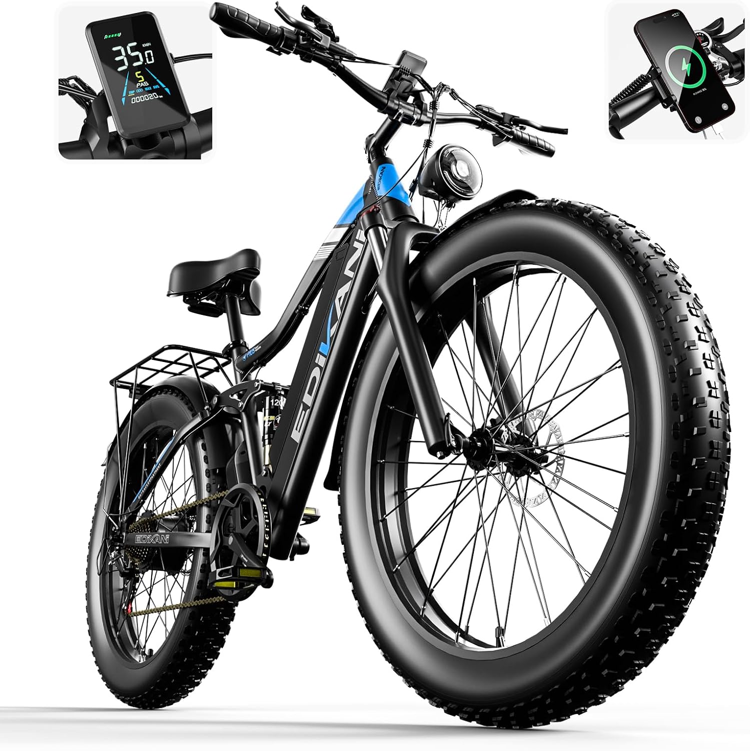 Electric Bike, Peak 2000W Full Suspension Ebike for Adults, 921.6WH Built-in Battery Mens Electric Bicycle 80 Miles Range Dual Hydraulic Brake, 26' Fat Tire Off Road E Bikes for Mountain, Snow, Sand