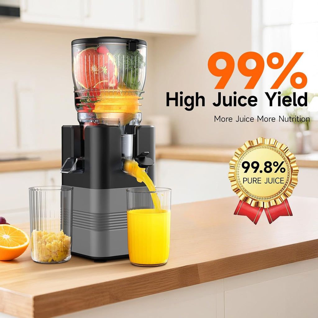 400W Cold Press Juicer, 5.8' Wide Feed Chute Slow Masticating Juicer Machines for Whole Fruits & Vegetables | High Juice Yield, Easy to Clean | Valentine's Day Gift Ideas for Women (Gray)