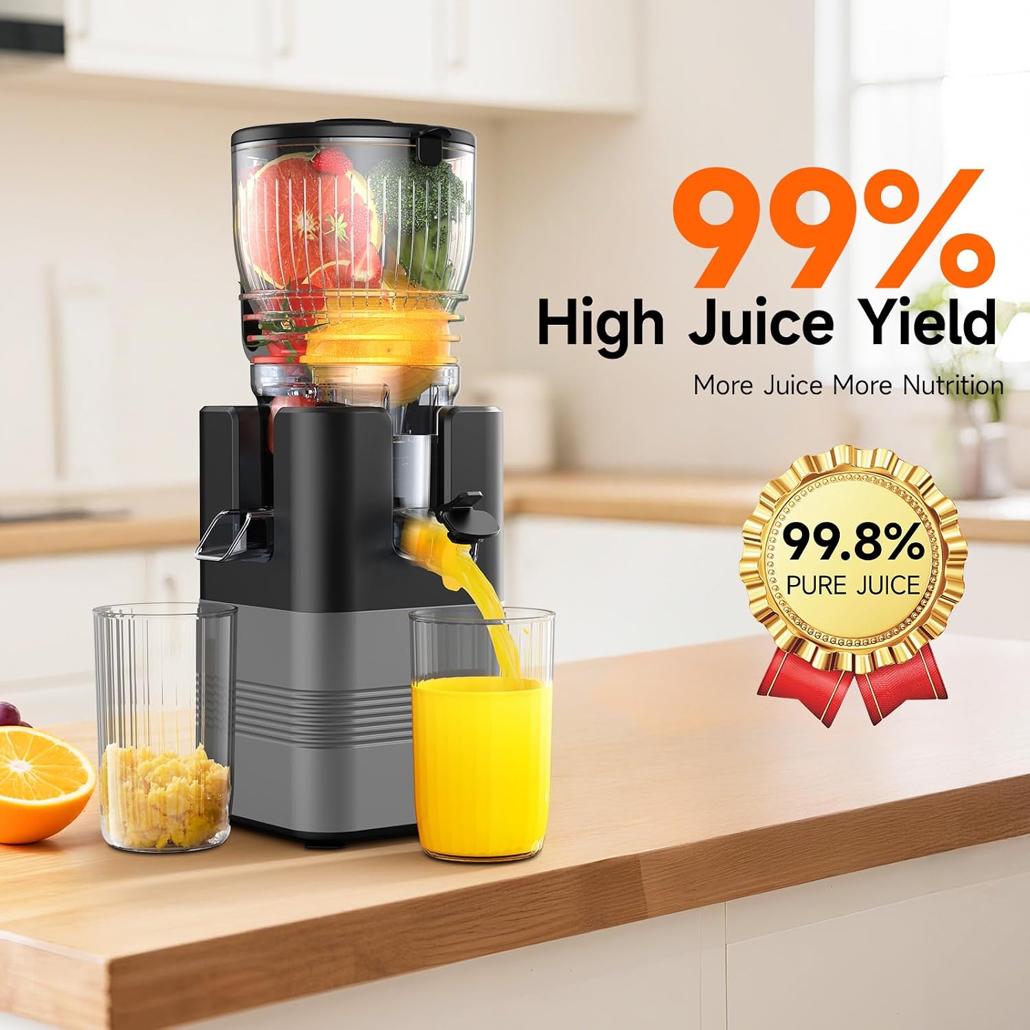 400W Cold Press Juicer, 5.8' Wide Feed Chute Slow Masticating Juicer Machines for Whole Fruits & Vegetables | High Juice Yield, Easy to Clean | Valentine's Day Gift Ideas for Women (Gray)