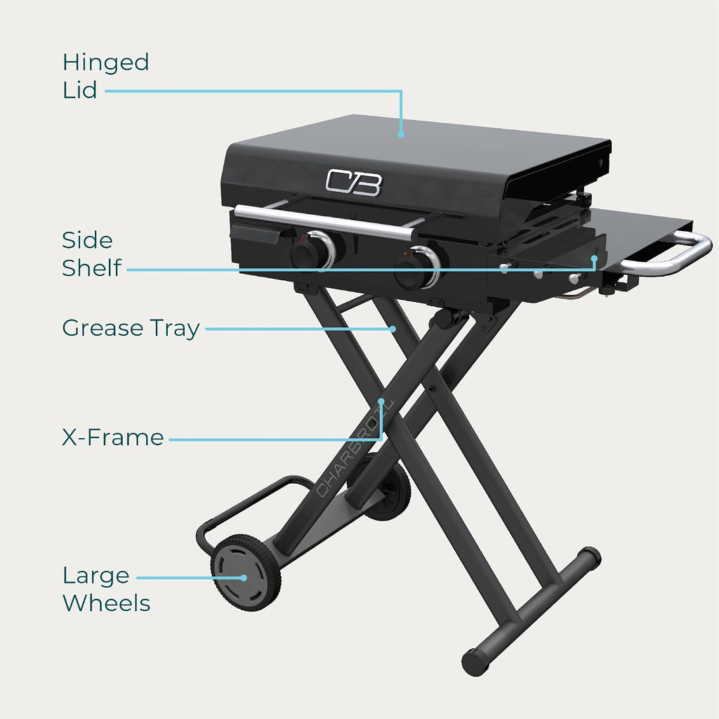 Charbroil® 22' Performance Series™ Folding Cart 2-Burner Portable Propane Gas Griddle, Black - 463711223