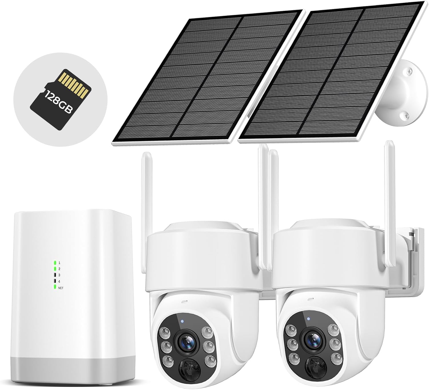Security Cameras Wireless Outdoor 5G& 2.4G, No Subscription, 2 Cam-Kit,4MP Solar Powered Home Security Cameras System With 360°PTZ,128GB Local Storage,Color Night Vision WiFi Cameras for Home Security