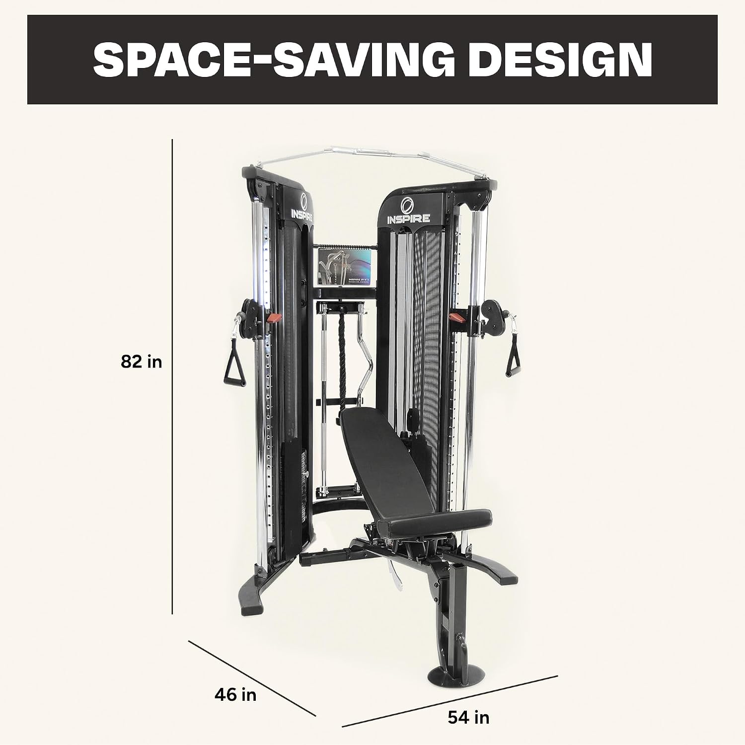 Inspire Fitness FT1 Functional Trainer with Bench - Compact at Home Workout Machine with Accessories - Two 165 lb Weight Stacks - Smooth Glide Cable Machine with Weight Bench