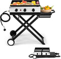 Outvita 3 Burner Foldable Propane Griddle with Wheels & Enameled Tray, 30000 BTU Portable Flat Top Gas Grill with Electronic Ignition & Regulator for Outdoor Cooking Camping BBQ Tailgating Picnicking