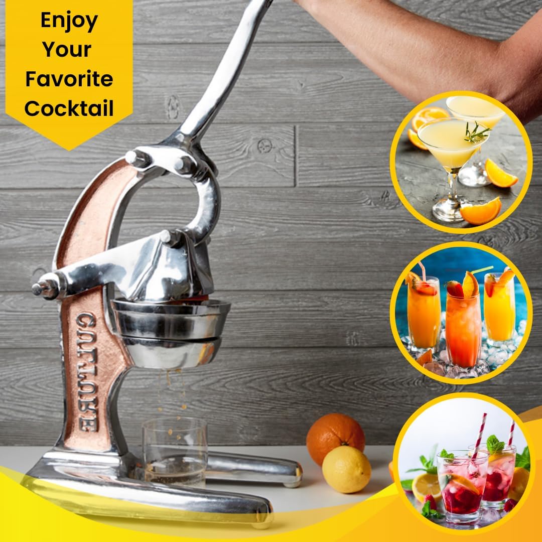 Artisan Cast Aluminum Professional Grade Manual Hand Press Juicer for Orange, Grapefruit, and Large Citrus Fruits Morning Drinks, Cocktails, or Cooking by Verve CULTURE - Rose Gold - Large 14x9x17