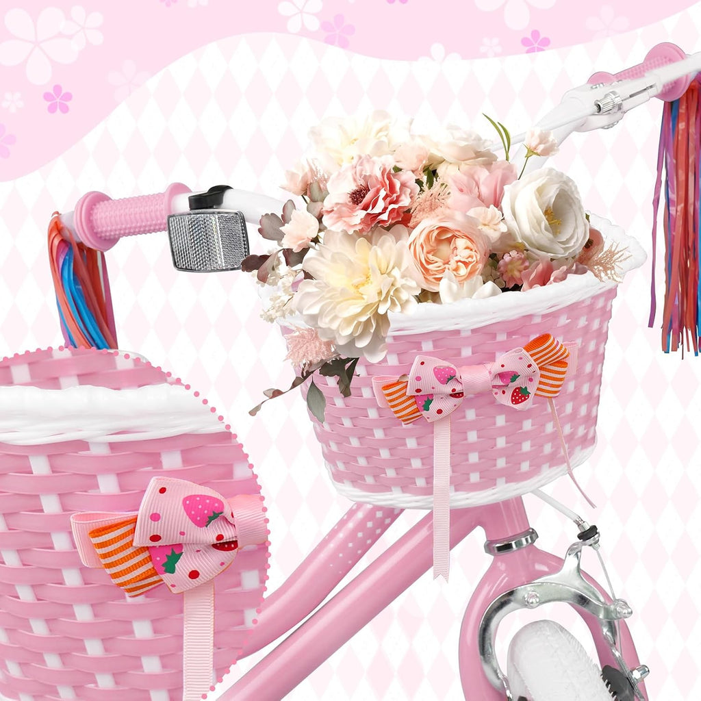 Glaf Toddler Girls Bike 12 14 16 20 Inch Girls Bike with Training Wheels Age 2-12 Years Old Bicycle Kids Bike with Basket and Doll Seat Adjustable Seat