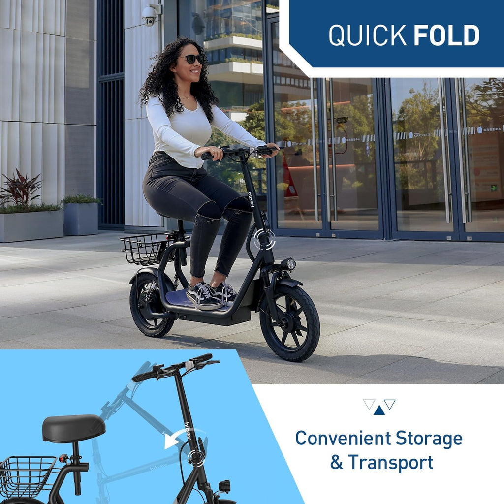 Hiboy Q2/U2 Adult Electric Scooter with Seat & Phone Holder – 500W Motor, 22mi Range, 14' Wheels, Dual Suspension, Neon Lights, Foldable for Commute, Flame