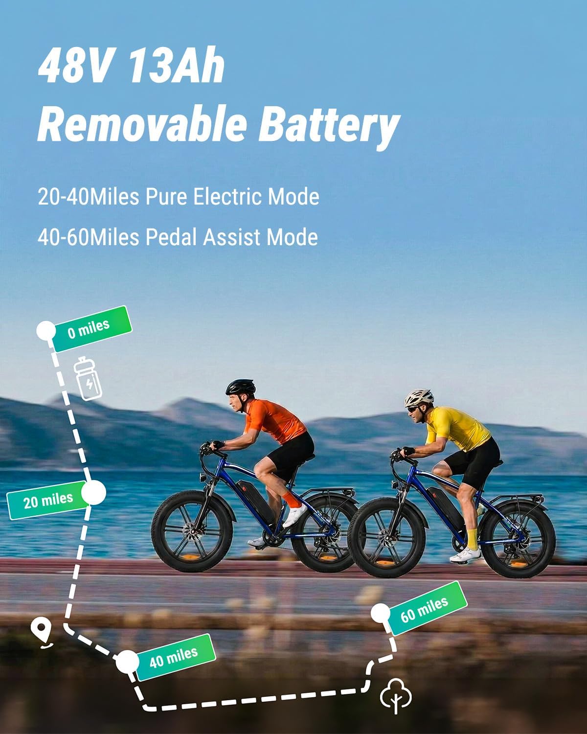 OUXI Electric Bike for Adults, 1000W Peak Electric Mountain Bicycle 48V13Ah Removable Battery, 20″ Fat Tire Ebike with Adjustable Seat, Rear Rack, UL 2849 Certified