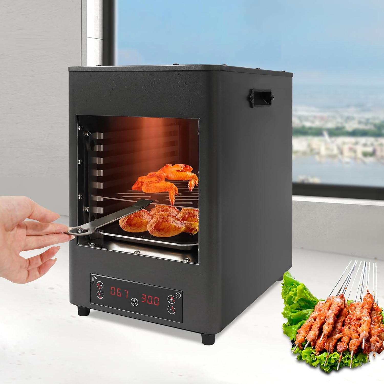 Infrared Grill Steakhouse Grill Electric Steak Broiler Indoor Countertop Oven Smokeless Steak Cooker with Rack Tray for BBQ Toast Beef Chicken Vegetables,212-1472°F Temperature,1700W