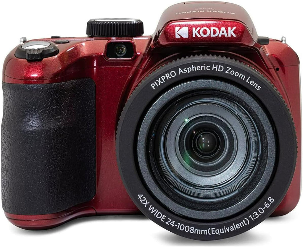 Kodak AZ425 PIXPRO Astro 20MP Digital Camera (Red) Bundle with 32GB Memory Card, Rechargeable Battery and Charger Kit Compatible with Casio NP-40 and Kodak LB-060, and Holster Camera Case (4 Items)