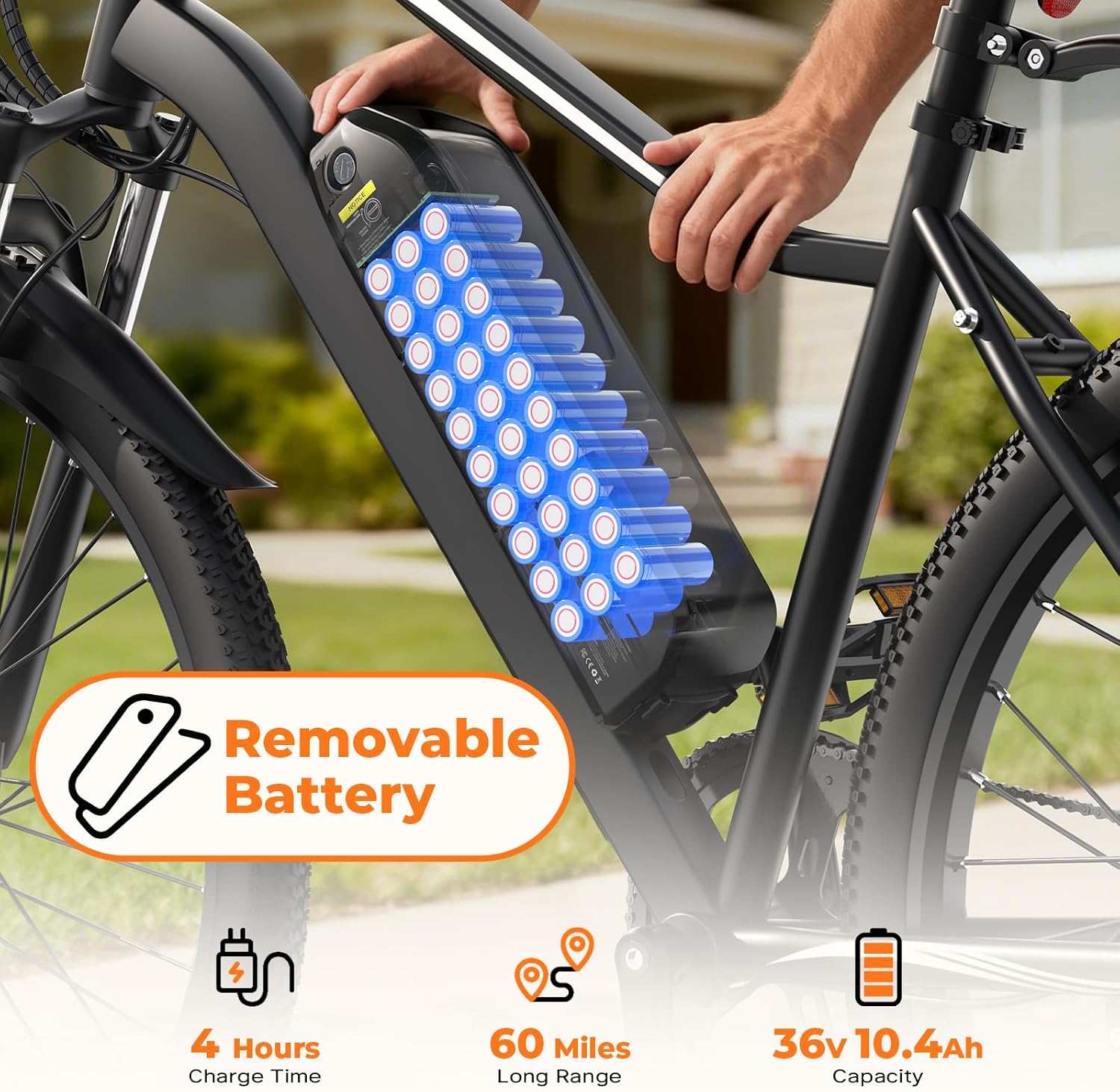 Electric Bike, 1000W Peak Powerful Motor, 65+ Miles Range & 20MPH Top Speed, 26'' Tires E-Bike, Adjustable Seat, Shock Absorber, Commuting Electric Bike for Adults