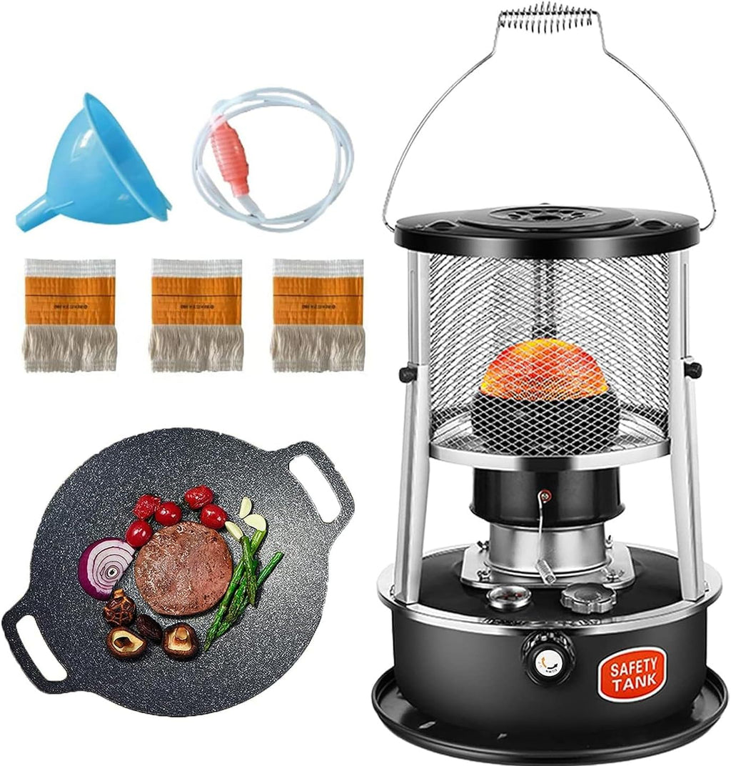 Kerosene Heater Indoor/Outdoor with BBQ Grill, 10000 BTU Portable Non Electric Heater, Camping Kerosene Stove for Heating, Cooking, Camping (Liftable)