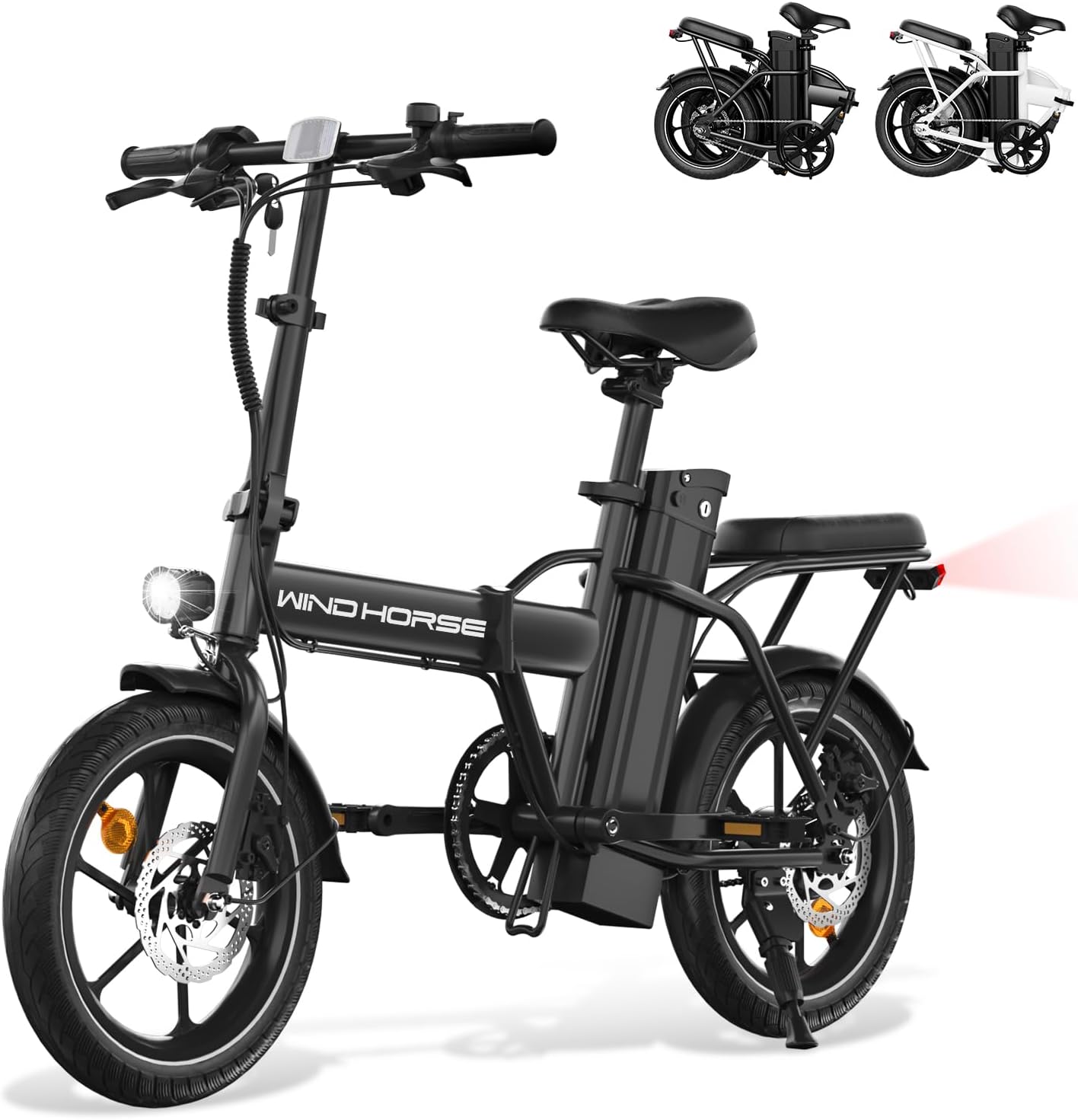 SEHOMY 2-Seat Electric Bike for Adults 630W Peak Motor, 25MPH Folding Ebike, 16' Adults Electric Bicycles with 30° Uphill, 288WH Removable Battery, 35 Miles Long Range, Commuter E Bikes Teens 14+