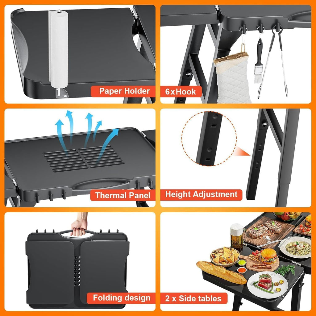 Hisencn Grill Stand for Ninja Woodfire OG701 OG901 OG850 OG951, Pizza Oven Table Stand for Onni 12, Quick-Fold Grill Cart for Blackstone, Cuisinart, 51-Inch Spacious Tabletop, with Air Vent (34''H)