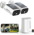 ARCCTV Solar Security Cameras Wireless Outdoor, No Monthly Fee, 2-Camera Bullet Home Security System with Base Station, 2K Video, Local Storage, Color Night Vision, Active Siren