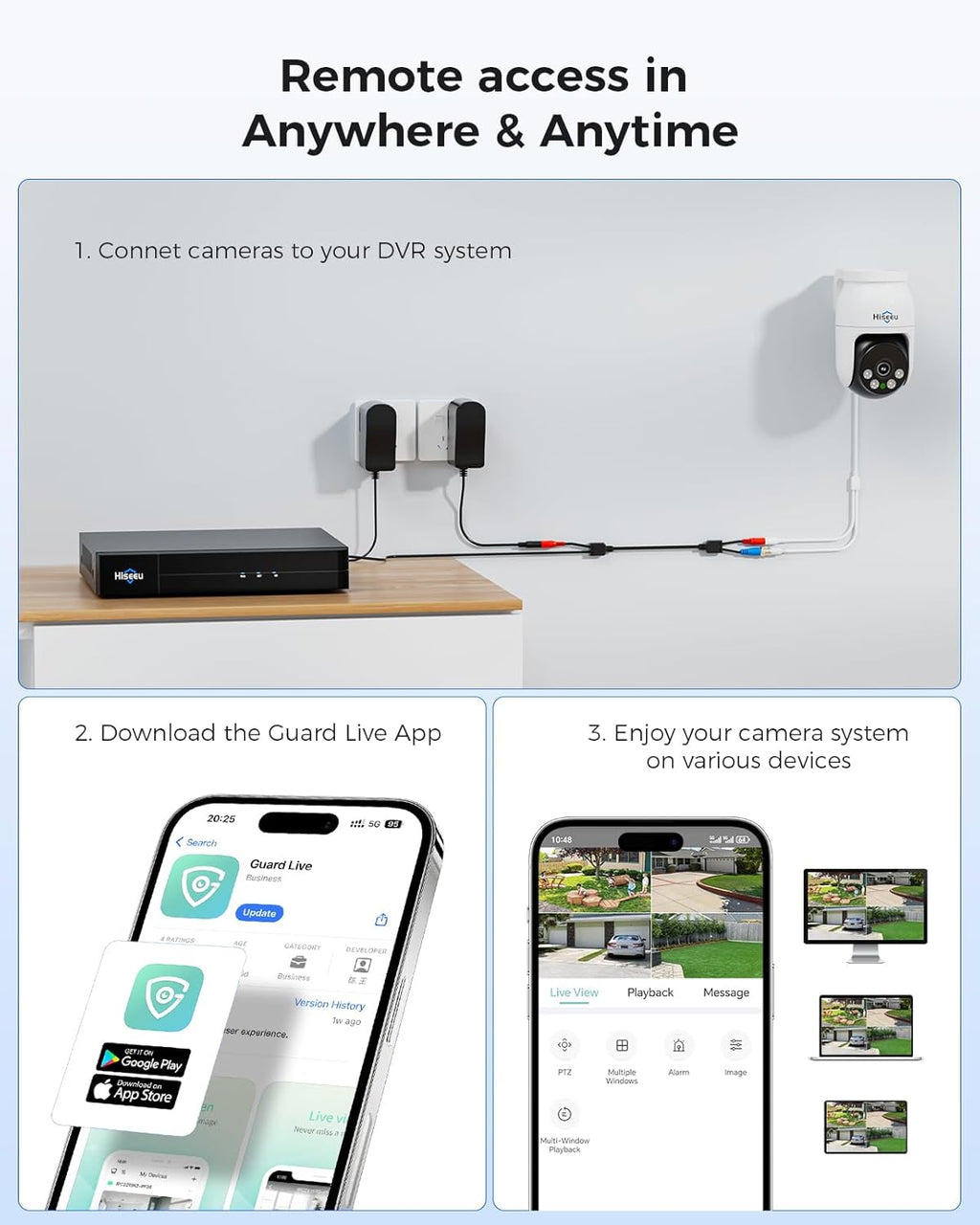 Hiseeu 4K PTZ Wired Security Camera System with 8 x 8MP IP67 CCTV Cameras,8MP DVR,360° Coverage,Smart Color Night Vision,Audio,Person/Vehicle Detection,2TB HDD for 24/7 Recording,Surveillance DVR Kit