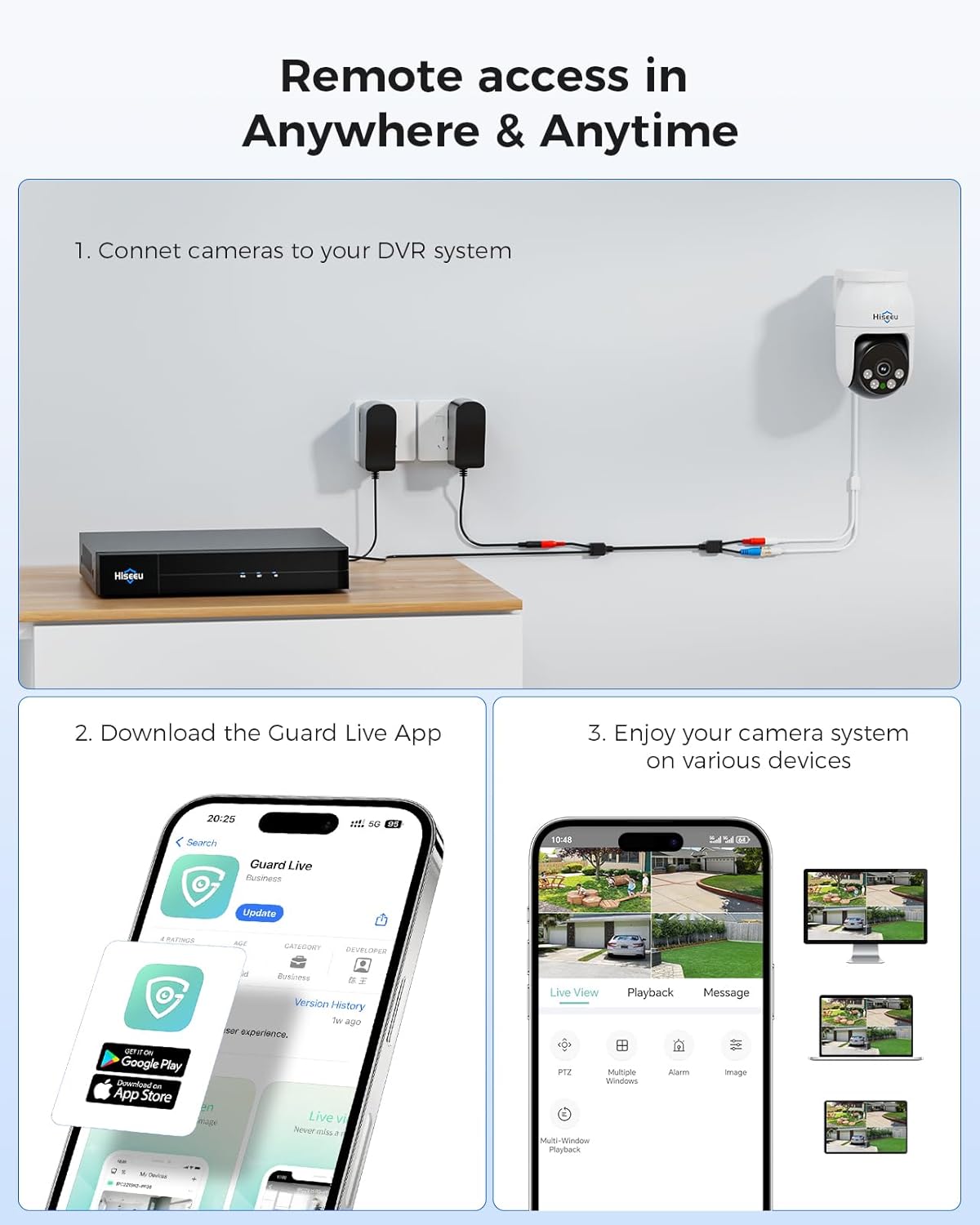 Hiseeu 4K PTZ Wired Security Camera System with 8 x 8MP IP67 CCTV Cameras,8MP DVR,360° Coverage,Smart Color Night Vision,Audio,Person/Vehicle Detection,2TB HDD for 24/7 Recording,Surveillance DVR Kit