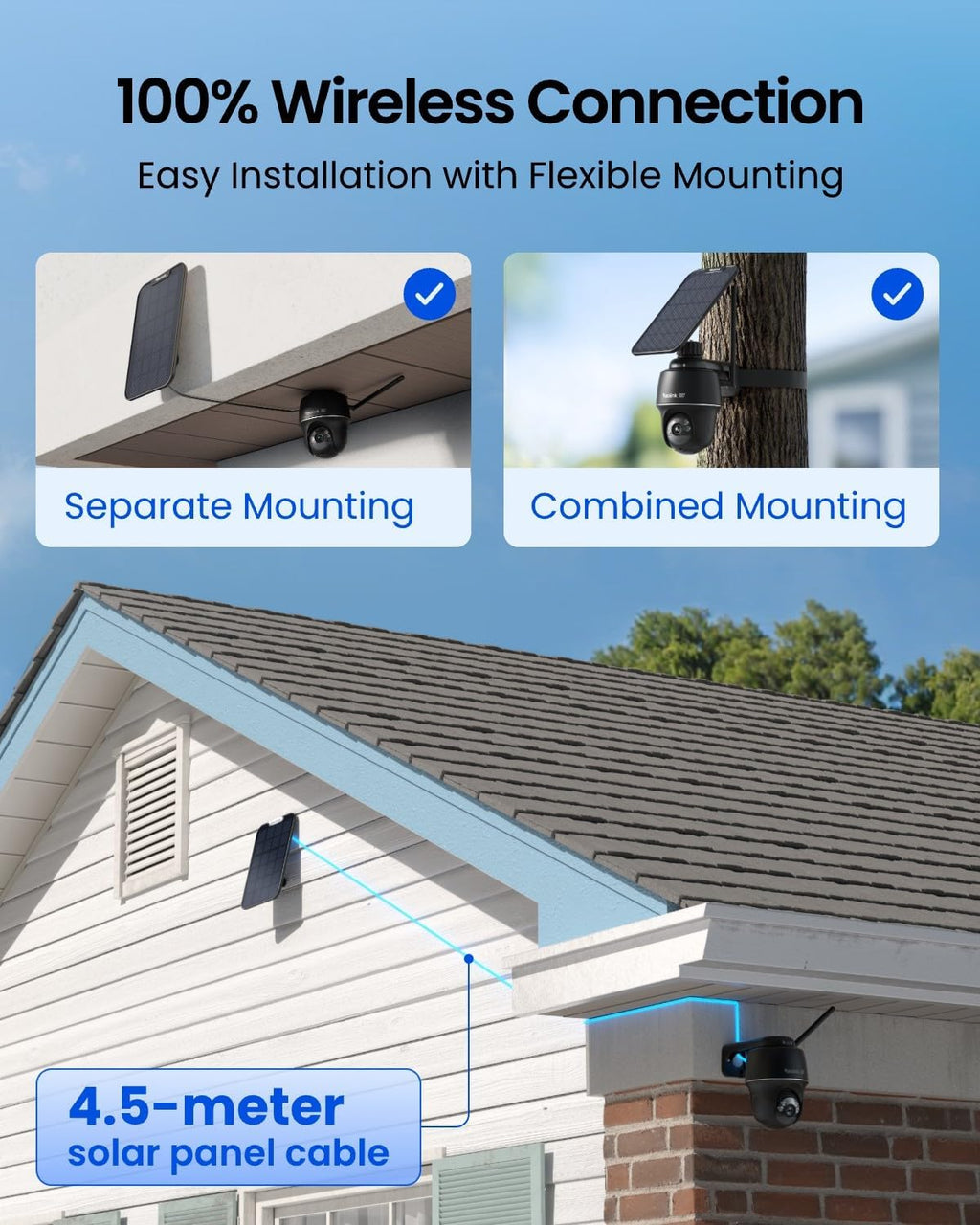 REOLINK 4K Solar Security Cameras Wireless Outdoor, 360° Pan Tilt, 8MP Color Night Vision, 2.4/5 GHz Wi-Fi 6, No Monthly Fee, Home Hub Compatible, Argus PT 4K+ 3W Solar Panel (Black)