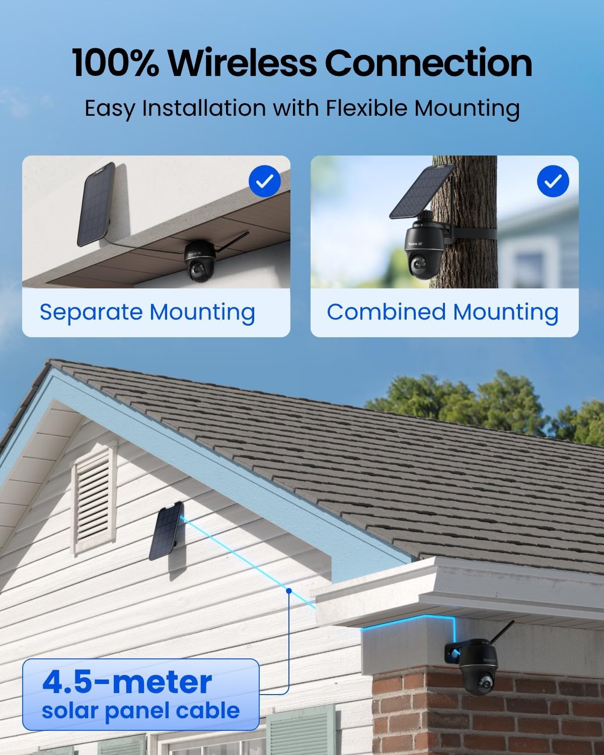 REOLINK 4K Solar Security Cameras Wireless Outdoor, 360° Pan Tilt, 8MP Color Night Vision, 2.4/5 GHz Wi-Fi 6, No Monthly Fee, Home Hub Compatible, Argus PT 4K+ 3W Solar Panel (Black)