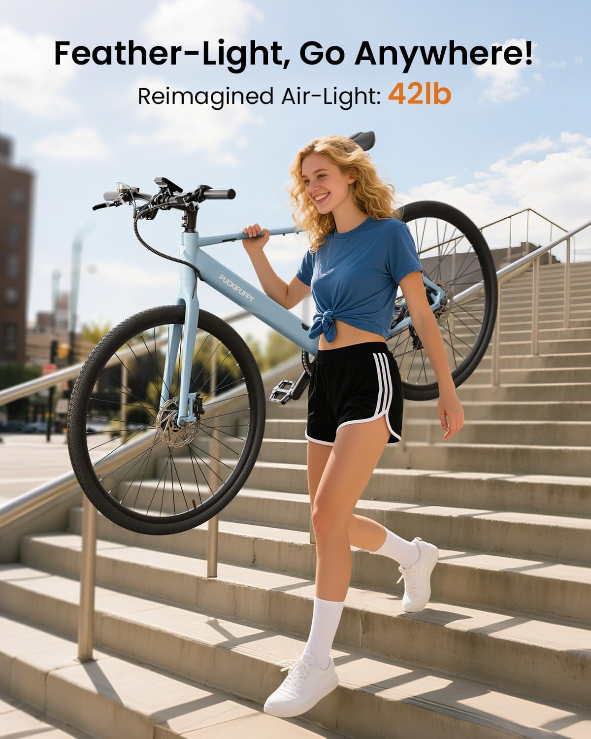 PUCKIPUPPY Electric Bike for Adults, 42lb Air-Light Aluminum Ebike with Torque Sensor, 28' Electric Bicycle with 360Wh Energy Battery, 600W 25MPH Peak E Bike, 7 Speed, 45Nm, Leather seat