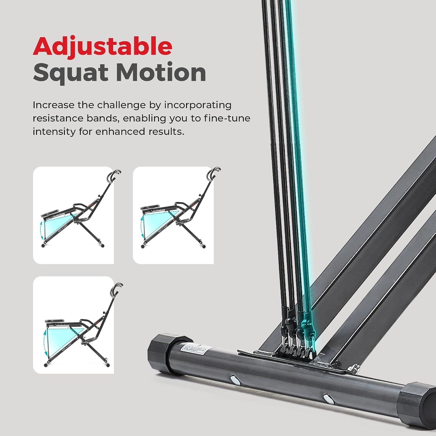 Sunny Health & Fitness Row-N-Ride Squat Machines, Adjustable Resistance and Seating/Handle for Home Glutes Training, SunnyFit App Access Included