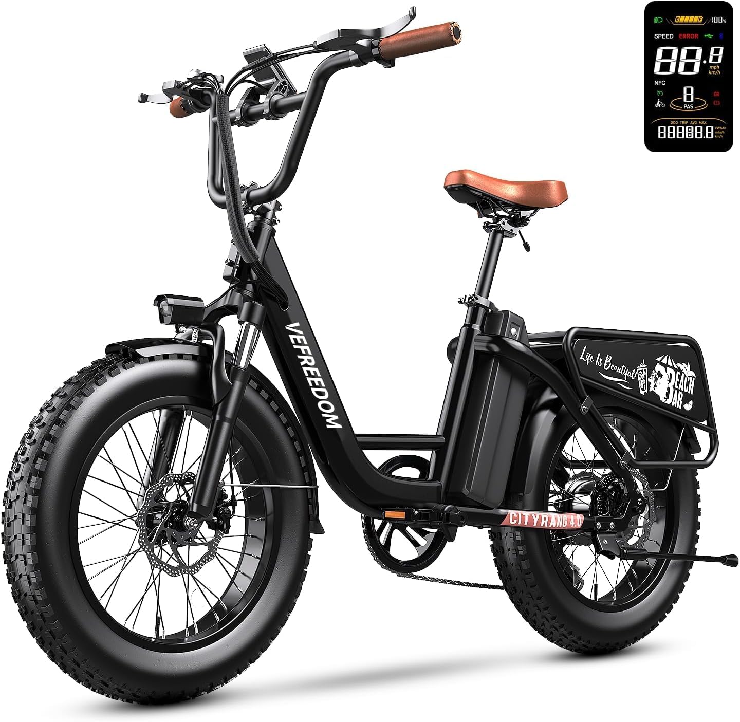 vefreedom Electric Bike for Adults with Peak 1500W Motor, 48V 20Ah Removable Battery Fast Ebike,Max 70Miles,20' x4.0 Fat Tire Commuting Electric Mountain Bike,7-Speed, Step-Thru Bicycle