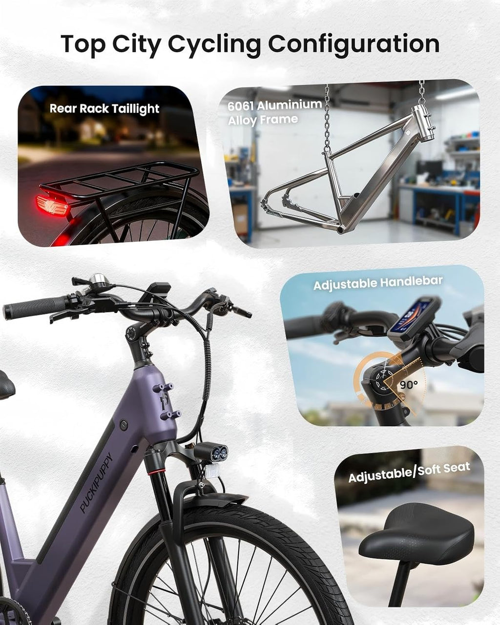PUCKIPUPPY Parcel+Battery, Electric Bike for Adults 960W, 80Miles 28MPH Commuting Adult Electric Bicycles, 48V15AH Removable Battery Electric Mountain Bike, 7-Speed & LCD Display