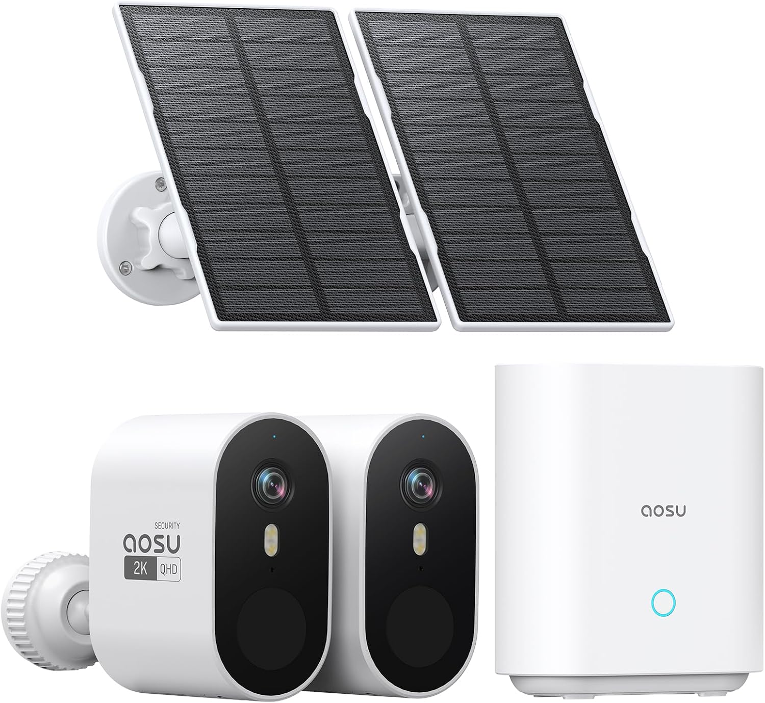 aosu Solar Security Cameras Wireless Outdoor, 2-Cam Kit, 2K QHD Home Security System with 166° Ultra-Wide Angle, Color Night Vision, 120 Days aosuBase Local Storage, No Subscription Needed