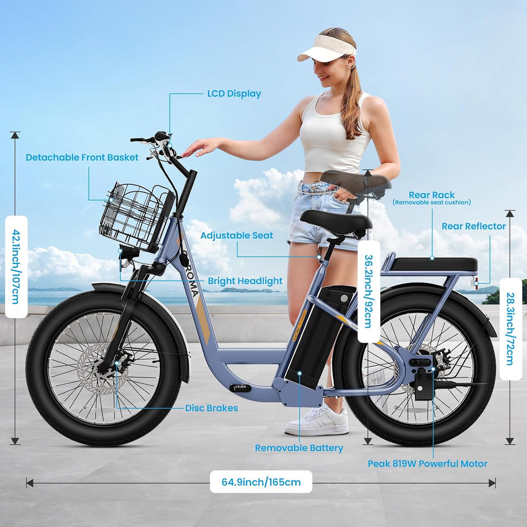 Caroma Peak 1200W/800W/500W/ Electric Scooter with Seat, 20' Off-Road Tires, 15/25/30Miles Range, 20MPH Top Speed, Adjustable Electric Scooter for Adults with Basket, Adults Ebike for Commuting