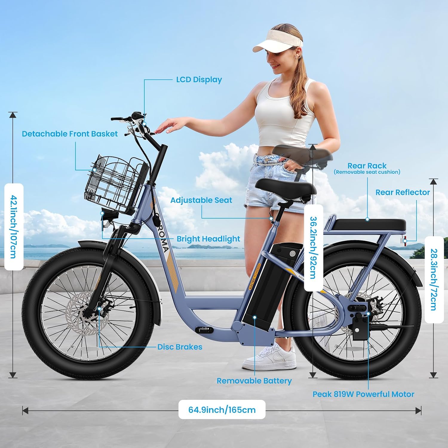 Caroma Peak 1200W/800W/500W/ Electric Scooter with Seat, 20' Off-Road Tires, 15/25/30Miles Range, 20MPH Top Speed, Adjustable Electric Scooter for Adults with Basket, Adults Ebike for Commuting