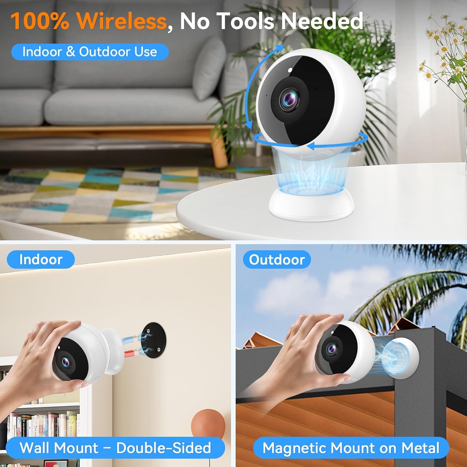 Thybro Magnetic Security Camera Wireless - 4Pack AI Motion Detection, 2K HD Video, Battery Powered, Ease of Setup, 2-Way Audio,IR Color Night Vision, Waterproof, Outdoor & Indoor Surveillance