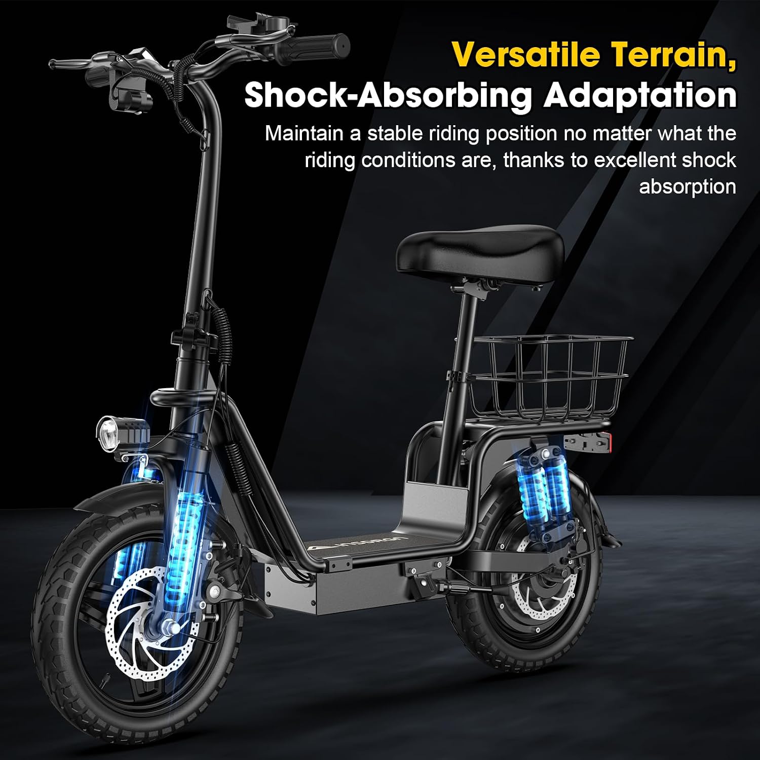 INSDRGN Adults Electric Scooter with Seat,1000W Peak Motor 48V 10.4AH Foldable Electric Scooter,14' Tires,20MPH, 28-Mile Long Range and Dual Disc Brakes,330lbs Max Load