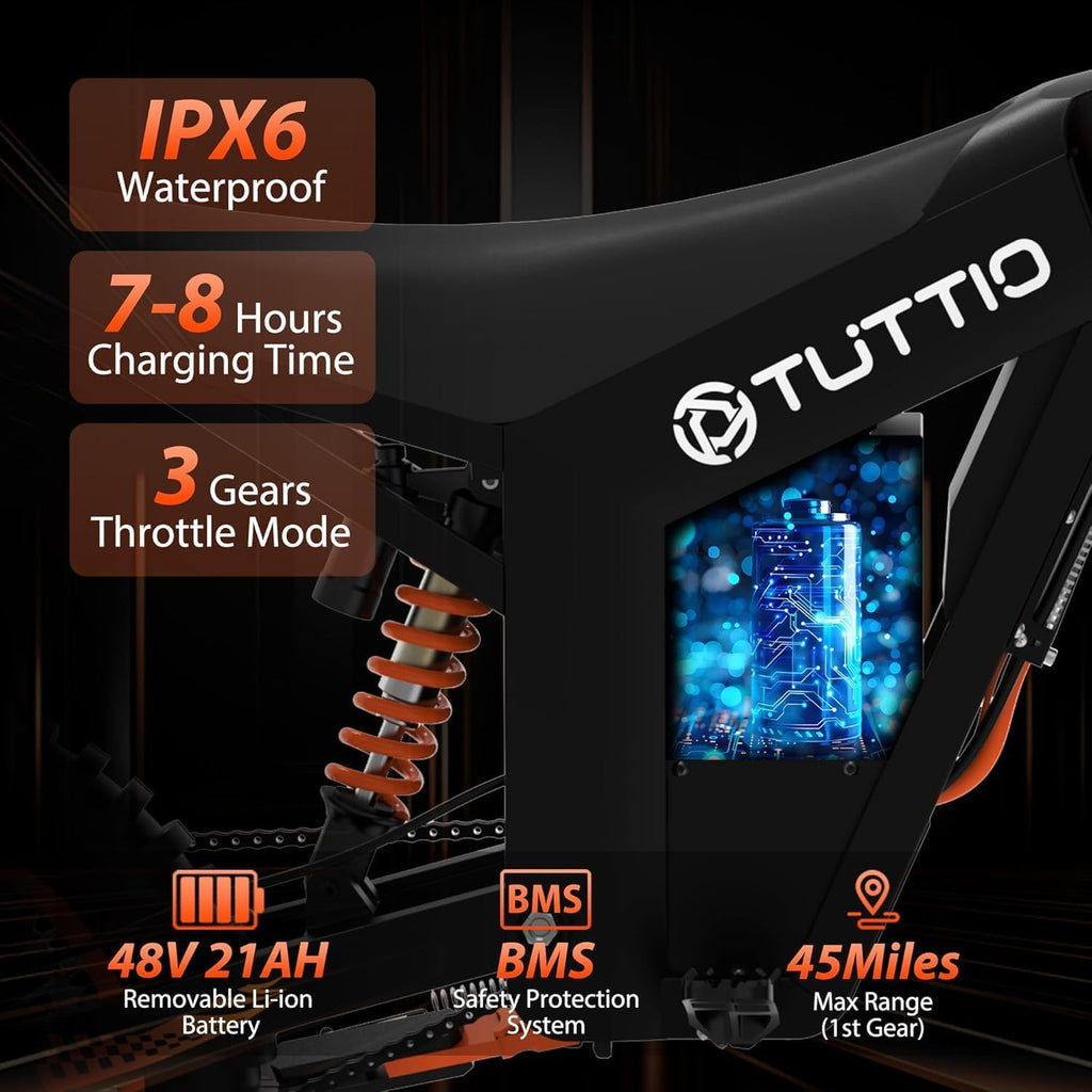 Tuttio Soleil01-BF Electric Dirt Bike, 2000W 37MPH Ebike 14'/12' Off-Road Dirt Bike, 1008WH 18-43miles Long Range Ebikes, 3-Speed Modes Electric Motorcycle for Adults Teens